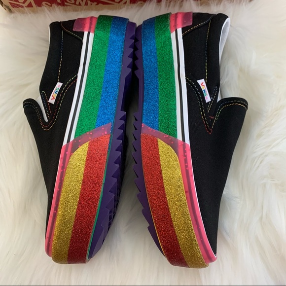 VANS NWT Classic Slip On S Black/Rainbow Glitter - Picture 3 of 9